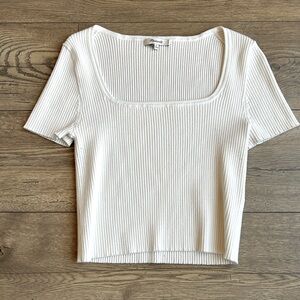 Madewell White Ribbed Short Sleeve Tee